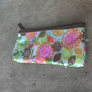 Floral Zip Pouch in Pink, Orange, Green & Brown